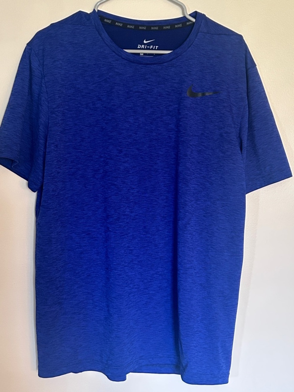 Nike Men's Dri-FIT Short Sleeve Heather Royal Blue Tee with Black Swoosh